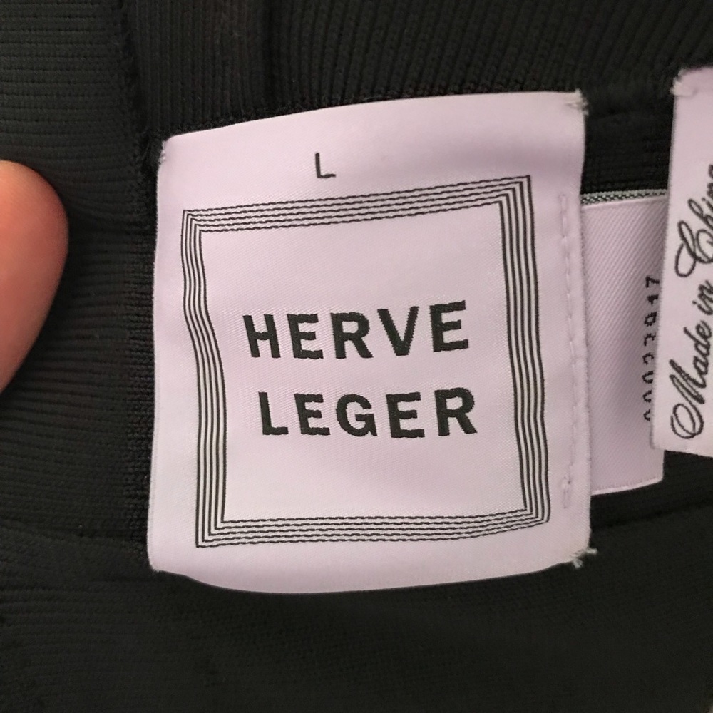 Herve Lager Black Bodycon V Neck Dress, Size Large - Picture 7 of 16